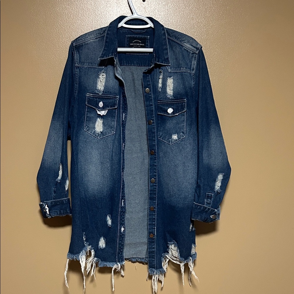 American Bazi Distressed Denim Jacket oversized